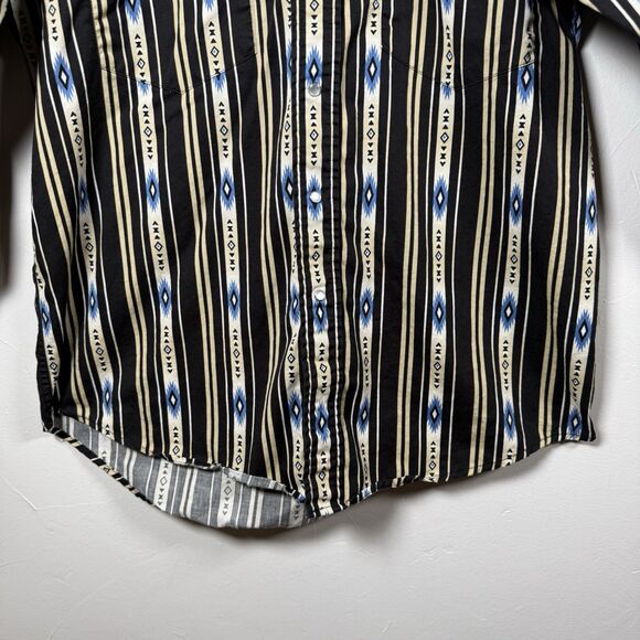 Plains Western Wear Southwest Aztec Pearl Snap Shirt Medium Black Blue VTG - Picture 4 of 14